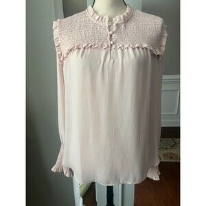 Loft Blouse with Smocked Bodice and Cuffs Pale Pink Sz M